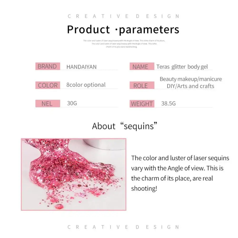 Gel multifuncional brillante para cuerpo y rostro, resistente al agua, para fiestas, uñas, arte capilar, lentejuelas brillantes, maquillaje para festivales.