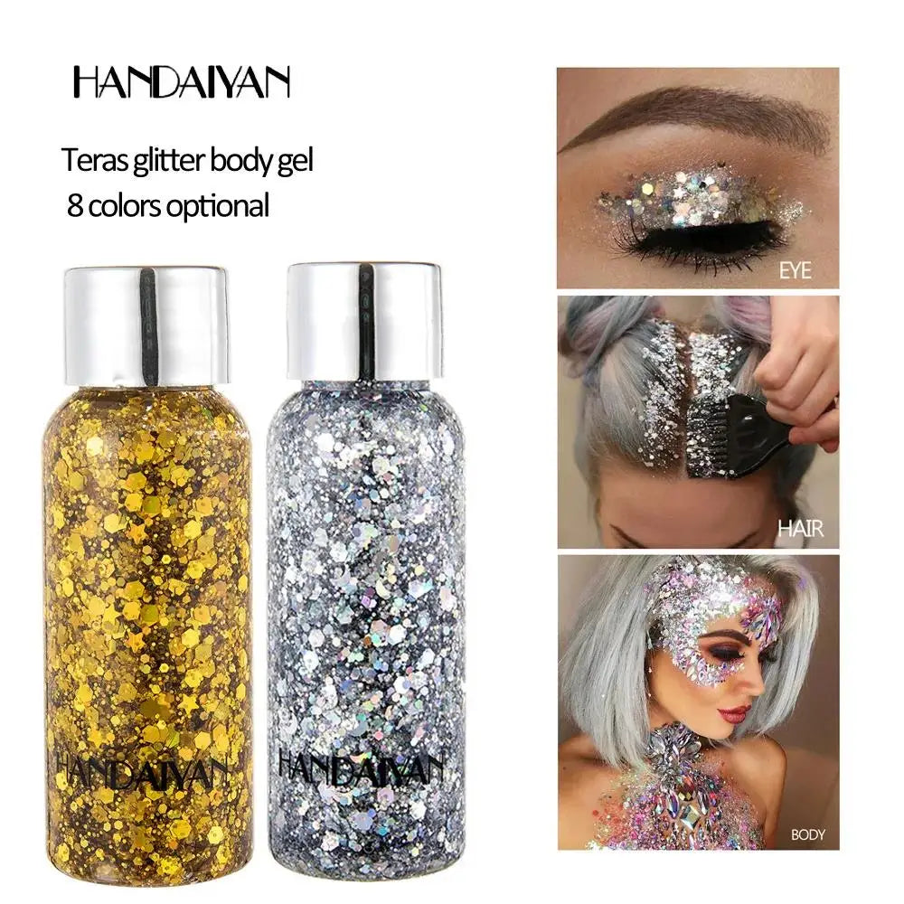 Gel multifuncional brillante para cuerpo y rostro, resistente al agua, para fiestas, uñas, arte capilar, lentejuelas brillantes, maquillaje para festivales.