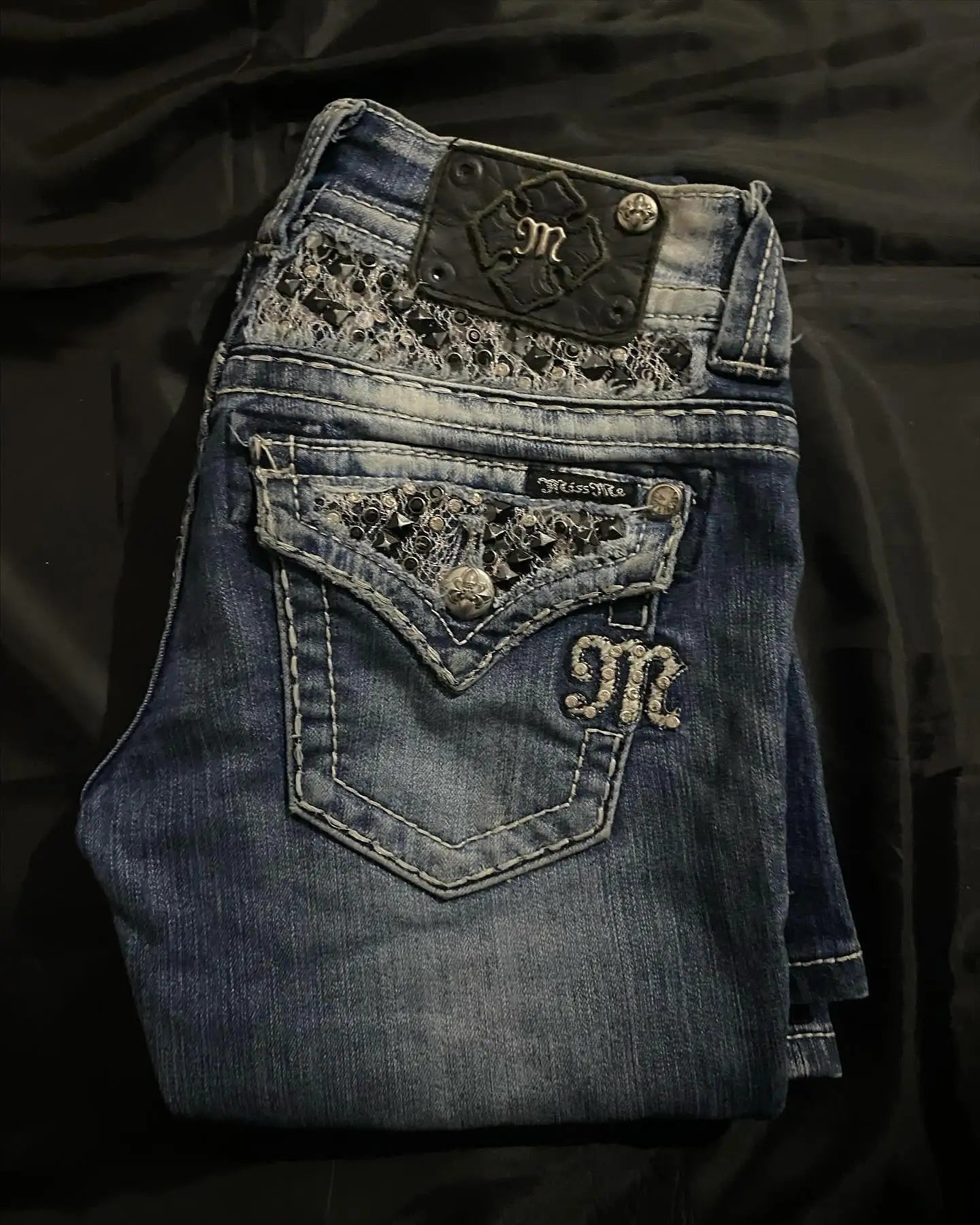 Pantalones vaqueros holgados de tiro medio y pierna ancha con lentejuelas y estrellas de American Streetwear Y2K para hombre y mujer