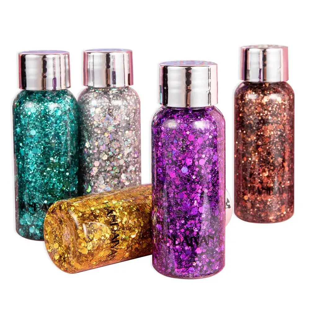 Gel multifuncional brillante para cuerpo y rostro, resistente al agua, para fiestas, uñas, arte capilar, lentejuelas brillantes, maquillaje para festivales.