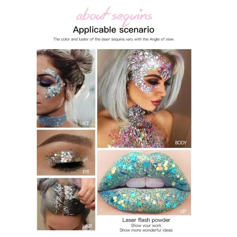 Gel multifuncional brillante para cuerpo y rostro, resistente al agua, para fiestas, uñas, arte capilar, lentejuelas brillantes, maquillaje para festivales.